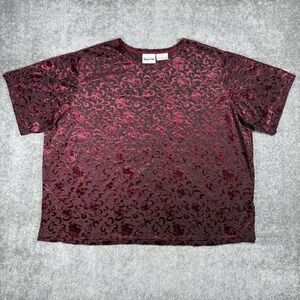 VTG TR Bentley Plus Top Women's 1X Red Jacquard Short Sleeve Dark Academia Goth